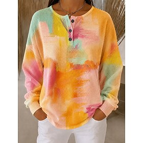 Women's Waffle Textured Graphic Geometric Abstract Casual Print Long Sleeve Crew Neck Round Neck Regular Tops Casual Street Holiday Light Yellow Pink Light Pur
