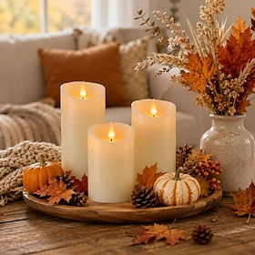 3 PCS LED Christmas Flickering Flameless Candles Battery Operated with Remote and Timer, 3D Wick Real Wax Ivory Warm Light LED Pillar Candles for Decoration In