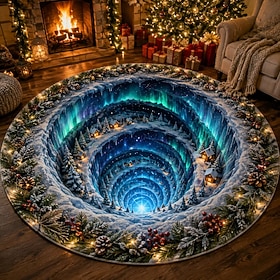 Christmas 3D Vortex Optical Illusion Round Rug, Non Slip Decorative Floor Mat, Festive Visual Trap Design, Xmas Home Decoration Gift for Family and Holiday Par
