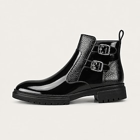 Men’s Glossy Black Ankle Biker Boots