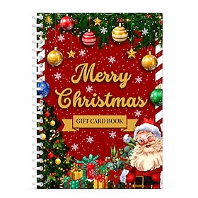 Merry Christmas Gift Card Booklet, 5x7 Inch Spiral-Bound Christmas Gift Card Holder, Xmas Gift Card Album with Adhesive Dots, DIY Holiday Gift for Family Frien