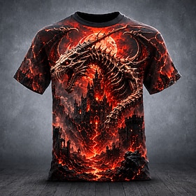 Halloween Men's Dragon T Shirt Short Sleeve T shirt 3D Print Crew Neck Shirt Exaggerated Designer Horror Club Party Street Blue Yellow Red Summer Spring All Se