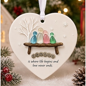 Heart Sea Glass Family Christmas Ornament, Handmade Family Keepsake with Inspirational Quote, Christmas Tree Decoration, Holiday Home Ornament for Loved Ones