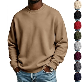 Men's Sweatshirt Fleece Sweatshirt Pullover Apricot Wine Red Black Army Green Red Crew Neck Plain Daily Sports  Outdoor Holiday Streetwear Sportswear Casual Fa