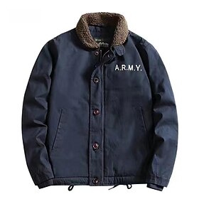 Men's Winter Coat Fleece Jacket Casual Jacket Casual Daily Thermal Warm Pocket Buttons Fall Winter Solid Color Streetwear Daily Regular Green Khaki Dark Blue J