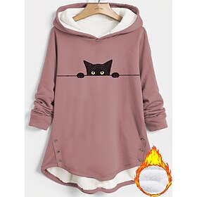 Women's Pullover Fleece Lined Hoodie Sweatshirt Print Graphic Animal Warm Casual Fuzzy Long Sleeve Hooded Long Tops Casual Pink Grey Fall Winter