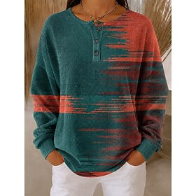 Women's Waffle Textured Pullover Sweatshirt Geometric Abstract Basic Casual Print Long Sleeve Crew Neck Regular Tops Casual Street Dailywear Light Green Dark G