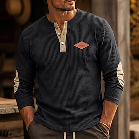 Men's Corduroy Shirt Tee Henley Top Long Sleeve Color Block Fashion Designer Casual Color Block Buttons Henley Casual Daily Outdoor Fall Winter All Seasons Bla