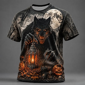Halloween Men's Wolf Cool Skulls Werewolf T Shirt Short Sleeve T shirt 3D Print Crew Neck Shirt Exaggerated Designer Horror Club Party Street Black 1 Black 3 B