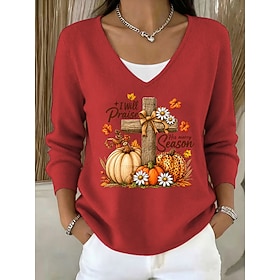 Women's Sweater Fashion Daily Casual Floral Graphic Ribbed V Neck Buttons Print Long Sleeve Long Tops Knit Daily Outdoor Date Blue Black Fall Winter