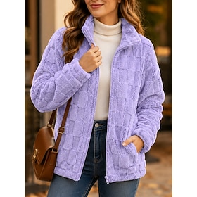 Women's Wool Blend Coat Winter Coat Warm Comfortable Zipper Pocket Casual Plain Casual Vacation Street Daily Wear Zipper Regular Turndown Long Sleeve Outerwear