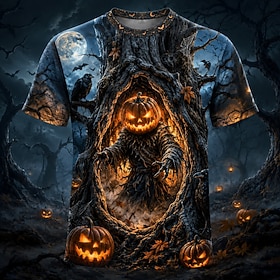 Halloween Men's Skull Pumpkin Straw T Shirt Short Sleeve T shirt 3D Print Crew Neck Shirt Exaggerated Designer Horror Club Party Street Blue Khaki Summer Sprin