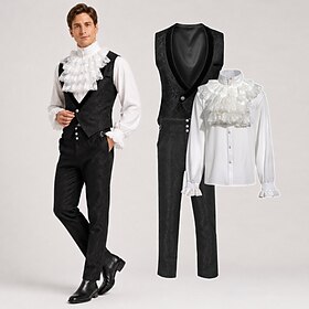 Set Retro Vintage Medieval Renaissance Pants Vest Shirt Prince Vampire Gentleman Nobleman Jacquard Fancy Dress Men's Fantasy Royal Halloween Carnival Masquerad