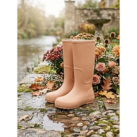 Women's Mid-Calf Rain Boots Waterproof Pull-On Comfort Fit for Gardening, Walking  Wet Weather