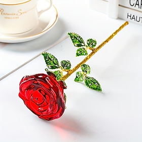 Elegante Kristallrosen-Dekoration aus Glas, realistische, künstliche Blumen für den Schreibtisch, dekoratives Geschenk zum Valentinstag, Muttertag, zu Hochzeit