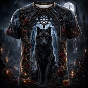 Halloween Men's Animal Wolf T Shirt Short Sleeve T shirt 3D Print Crew Neck Shirt Dark Casual Daily Street 1 2 3 Summer Fall Clothing Apparel S M L XL 2XL 3XL