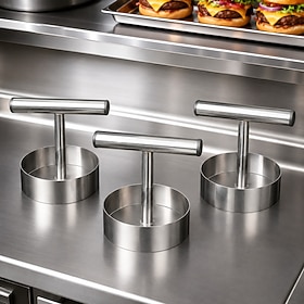 Stainless Steel Burger Press - 3Pc Nonstick Burger Patty Maker Mold, Sturdy Metal Meat Smasher, Multifunctional Kitchen Utensil for Home/Commercial Use to Make