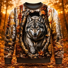 Men's Fox Wolf Sweatshirt Casual Crew Neck Vacation Party Gift Orange 3 Orange Orange 2 Crewneck 3D All Seasons Designer S M L XL XXL XXXL