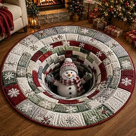 Christmas 3D Vortex Optical Illusion Round Rug, Non Slip Decorative Floor Mat, Festive Visual Trap Design, Xmas Home Decoration Gift for Family and Holiday Par