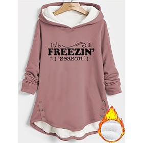 Women's Pullover Fleece Lined Hoodie Sweatshirt Print Graphic Letter Warm Casual Fuzzy Long Sleeve Hooded Long Tops Casual Black Pink Grey Fall Winter