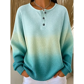 Women's Textured Pullover Sweatshirt Buttons Graphic Abstract Fashion Casual Print Long Sleeve Crew Neck Regular Tops Casual Street Blue Purple Green Spring Fa