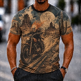 Halloween Men's Skull Bone T Shirt Short Sleeve T shirt 3D Print Crew Neck Shirt Gothic Street Dark Party Black 4 Black 1 Black 3 Spring Summer Clothing Appar