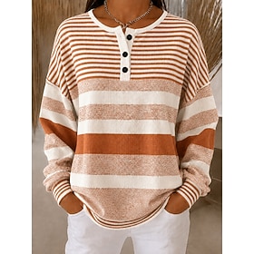 Women's Textured Pullover Sweatshirt Geometric Basic Casual Print Long Sleeve Crew Neck Regular Tops Casual Street Dailywear Black And White Ocean Blue Orange