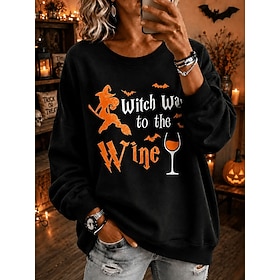 Halloween Women's Pullover Sweatshirt Print Graphic Letter Halloween Fashion Casual Long Sleeve Crew Neck Regular Tops Casual Street Dailywear Red Purple Orang