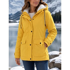 Women's Puffer Jacket Casual Jacket Hoodie Jacket Warm Comfortable Zipper Pocket Buttons Casual Plain Casual Home Outdoor Vacation Regular Hooded Long Sleeve O