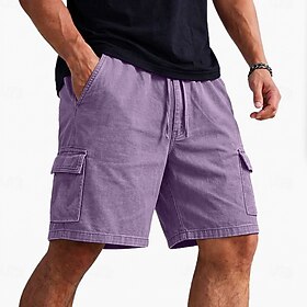 DenimTone™ Men's Cargo Shorts Shorts 100% Cotton Acid Wash Shorts Pocket Elastic Waist Plain Washed Comfort Breathable Knee Length Casual Outdoor Beach Vacatio