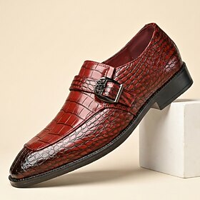 Chaussures à boucle pour homme en cuir façon crocodile, style vintage, idéales pour le bureau, les mariages et les événements formels.
