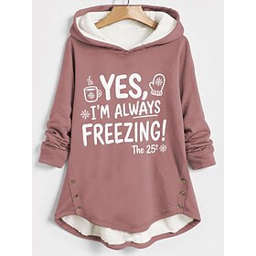 Women's Pullover Hoodie Sweatshirt Print Graphic Letter Warm Casual Fuzzy Long Sleeve Hooded Long Tops Casual Black Pink Fall Winter