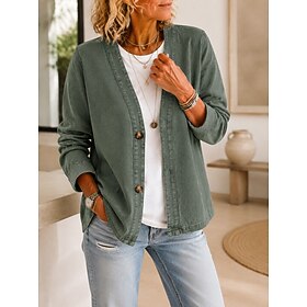 Women's Casual Jacket Comfortable Breathable Patchwork Vintage Casual Solid Color Casual Regular V Neck Regular Long Sleeve Outerwear White Brown Army Green Su
