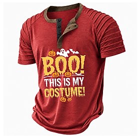 Men's Halloween Halloween pattern Henley Shirt Raglan T Shirt Short Sleeve Fashion Designer Casual Casual Daily Outdoor Summer Fall Autumn Blue Gray Green Red