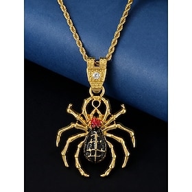 Men's Alloy Spider Pendant Necklace, Gold Silver Halloween Statement Chain for Costume Parties, Cosplay, Festivals, Night Out, Themed Events and Gothic Streetw
