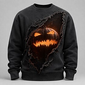 Halloween Men's Pumpkin Devil Sweatshirt Punk Party Gothic Crew Neck Vacation Black Crewneck 3D All Seasons Designer S M L XL XXL XXXL