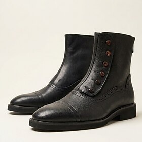 Men's Vintage Button Ankle Boots, Brogue Detail Lace-Up Dress Boots for Mature Men, Office, Weddings and Smart Casual Wear
