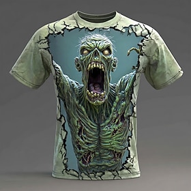Halloween Men's Skull Zombies Bone T Shirt Short Sleeve T shirt 3D Print Crew Neck Shirt Gothic Street Dark Party 1 2 3 All Seasons Clothing Apparel S M L XL X
