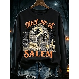Halloween Women's Pullover Sweatshirt Print Graphic Letter Halloween Fashion Casual Long Sleeve Crew Neck Regular Tops Casual Street Dailywear Black Fall Winte