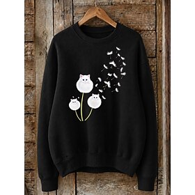 Women's 100% Cotton Sweatshirts Graphic Fashion Modern Casual Long Sleeve Crew Neck Regular Tops Blue Black Yellow Pink Red Spring Fall