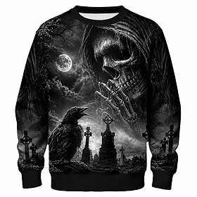 Halloween Men's Skull Crow Sweatshirt Punk Party Gothic Crew Neck Streetwear Vacation Blue Black Brown Crewneck All Seasons Designer S M L XL XXL XXXL