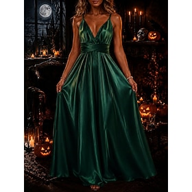 Halloween Women's Long Dress Maxi Dress Satin Dress Party Dress Cocktail Dress Slip Dress Fashion Modern Evening Party Party Regular Plain Long Sleeve V Neck P