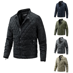 Men's Winter Coat Quilted Jacket Casual Jacket Casual Daily Thermal Warm Pocket Full Zip Fall Winter Solid / Plain Color Streetwear Daily Stand Collar Regular