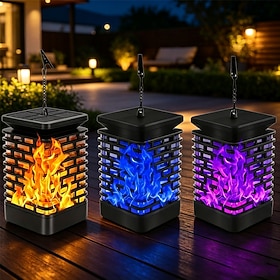 Solar Flame Lights Outdoor Waterproof Flashing Garden Lights 99LEDs Solar/USB Powered Outdoor Hanging Halloween Patio Yard Lawn Pathway Christmas Holiday Decor