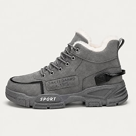 Graue, fleecegefütterte Herren-Ankle-Boots, Schnürstiefel für den Winter, warme Stiefel in Wildlederoptik mit dicker Sohle für Herren, ideal für Spaziergänge i