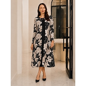 Women's Blouse Jacket Sequins Embroidered Floral Elegant Long Sleeve Crew Neck Long Tops Wedding Guest Mother of the Bride Black Spring Fall Winter