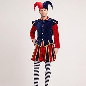 Set Tudor Medieval Renaissance Pants Hat Outerwear with Accessories Long Sleeves Clown Jester Fancy Dress Men's Fantasy Royal Christmas Halloween Carnival Part
