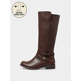 Women's Black Extra Wide Calf Knee High Boots with Side Zipper and Buckle – Casual Classic Riding Boots for Work, Travel and Outdoor Outfits