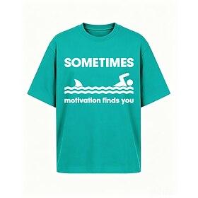 Sometimes Motivation Finds You Swimming Shark Slogan DTG Print Funny Swimming Meme Sarcastic Gift Crew Neck Short Sleeve Summer Cotton Casual T-Shirt