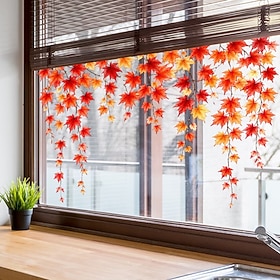 Autumn Window Clings 11.81 x 23.62 Inch, Fall Maple Leaf Stickers with Red  Orange Vine Design, Removable Static Decals for Glass Doors, Windows, Kitchen, Livi